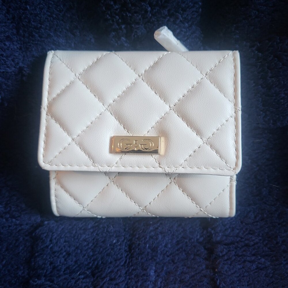 G by Giuliana Black Label Lamb Leather Quilted Flap Wallet Capri Ivory, NWOT
